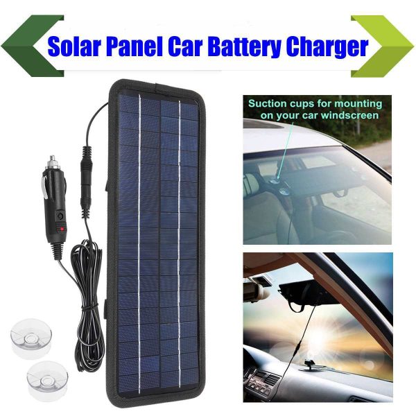 5W 18V DC Output Monocrystalline Solar Panel Charger With Car Cigarette Lighter Plug Battery Charging Alligator Clip Cable 5W